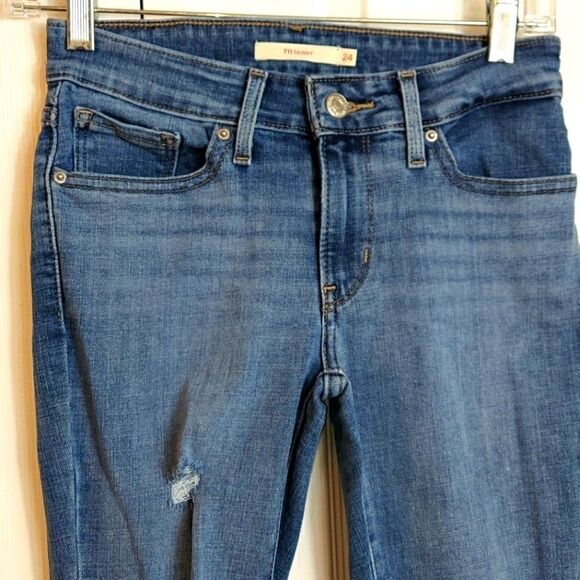 Levi's 711 Skinny Distressed Raw Hem Jeans Sz 24 - Picture 3 of 6